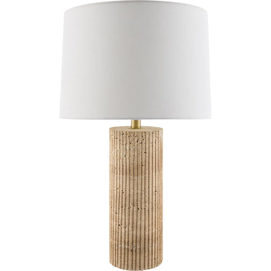 Taboye Accent Table Lamp by Surya in white, translucent, metallic gold, brown. Made from iron, linen, polyester in a transitional style.