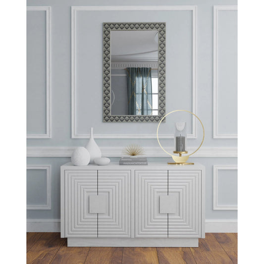 Morombe Cabinet by Currey and Company in cerused white. Made from white oak in a eclectic & global style.