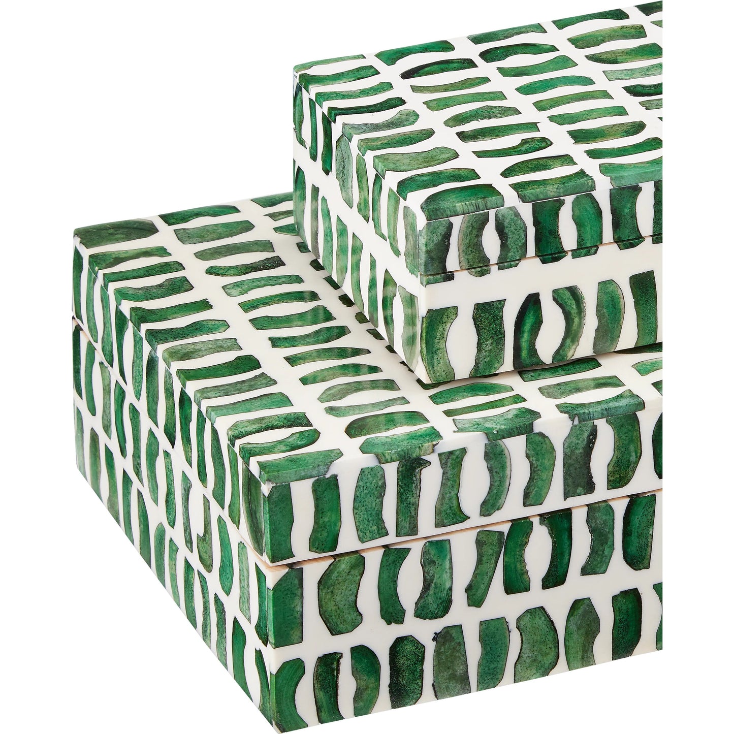 005 SI-1923904 | Closeup | Emerald Box Set by Currey and Company in green, white. Made from bone, wood, composite in a modern style.