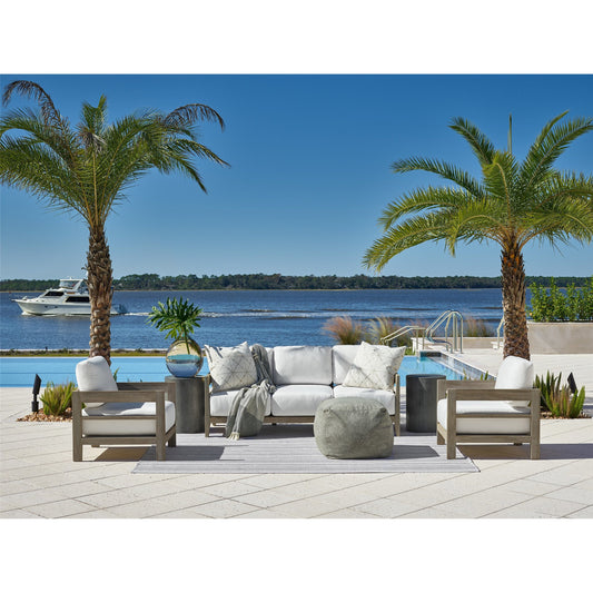 La Jolla Sofa by Coastal Living by Universal Furniture in stainless steel and weathered teak. Made from unique in a coastal style.
