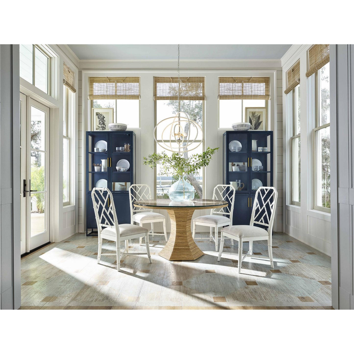 006 SI-1871236 | Lifestyle | Nantucket Dining Table by Coastal Living by Universal Furniture in antique brass and natural rattan. Made from unique in a coastal style.