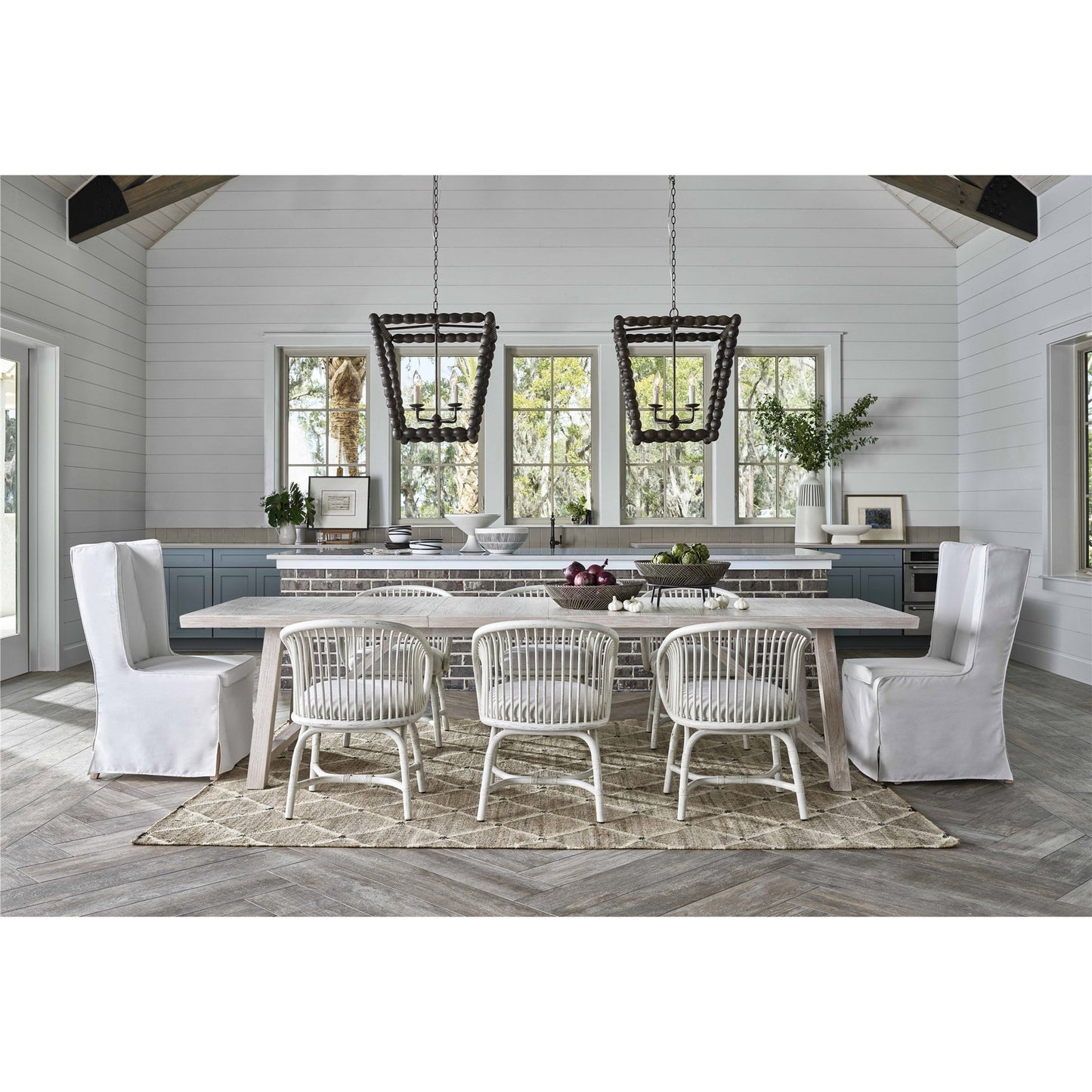 005 SI-1871218 | Lifestyle | Getaway Dining Table by Coastal Living by Universal Furniture in antique brass and sea oat. Made from unique in a coastal style.