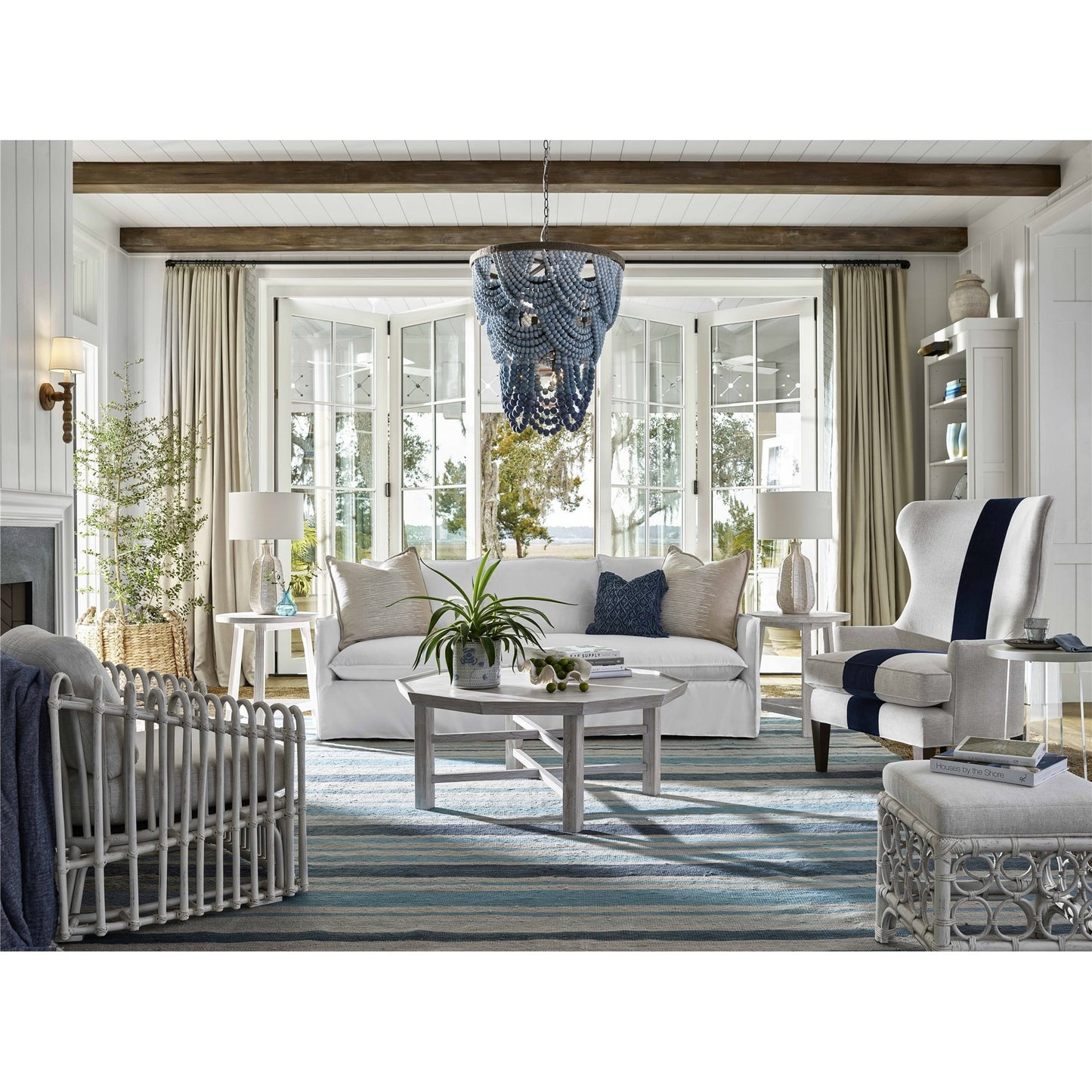 004 SI-1871212 | Lifestyle | Camps Bay Rattan Chair by Coastal Living by Universal Furniture in nomad snow and egret. Made from 92% polyester, 8% linen in a coastal style.