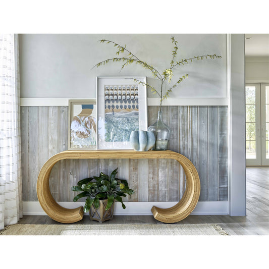 St. Lucia Console by Coastal Living by Universal Furniture in antique brass and natural rattan. Made from unique in a modern style.