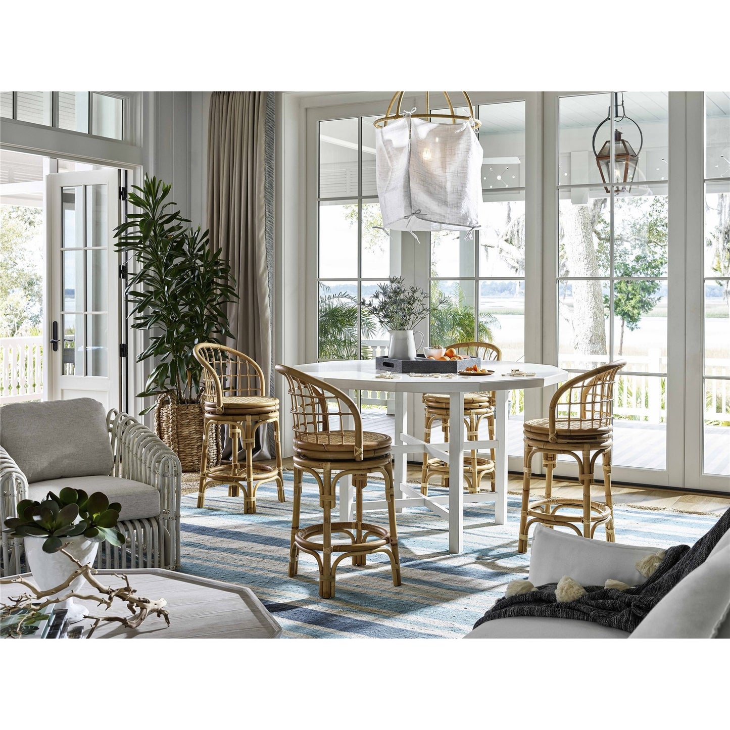 005 SI-1871240 | Lifestyle | Getaway Rattan Counter Stool by Coastal Living by Universal Furniture in antique brass and natural rattan. Made from unique in a coastal style.