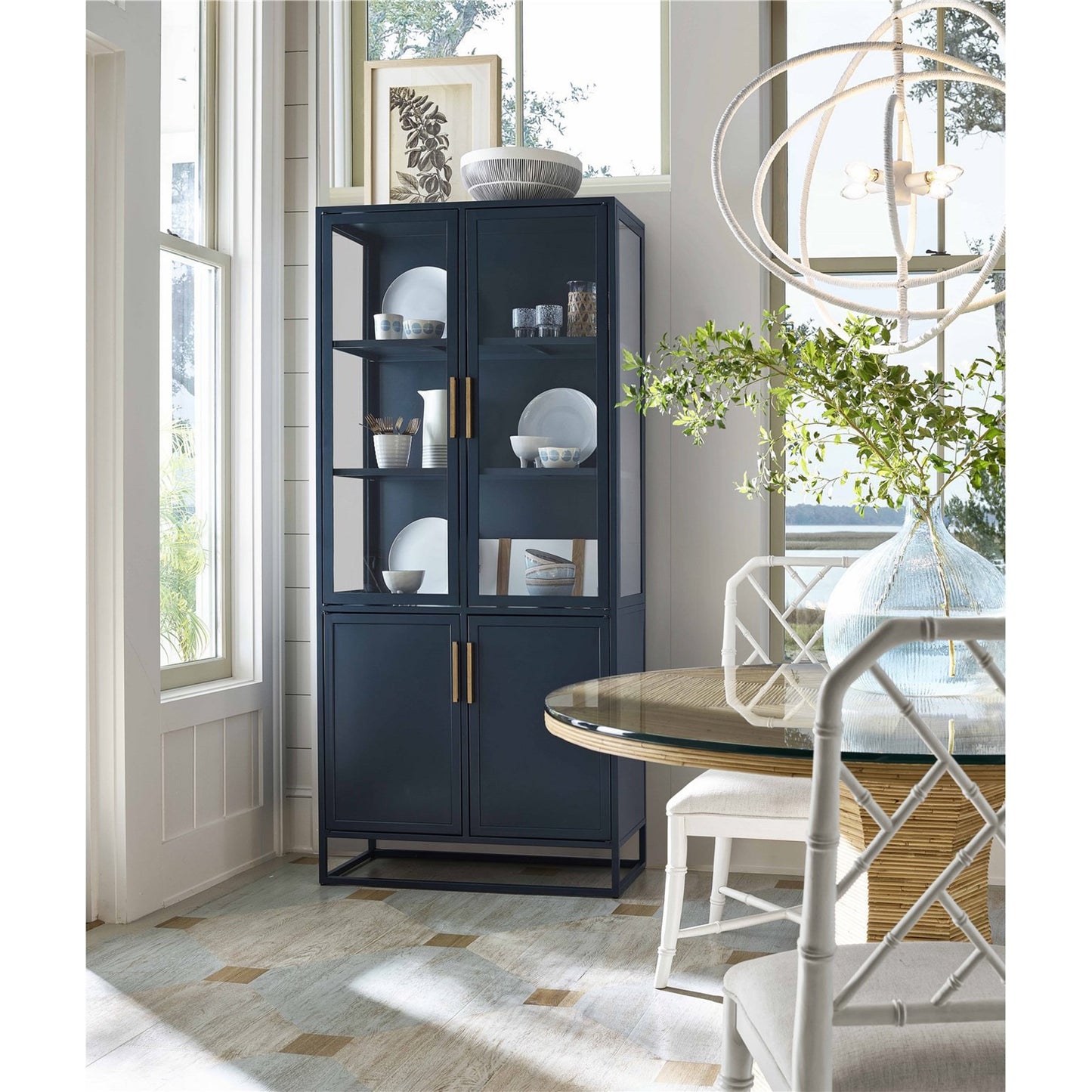 003 SI-1871244 | Lifestyle | Santorini Tall Cabinet by Coastal Living by Universal Furniture in antique brass and cerulean blue. Made from unique in a modern style.