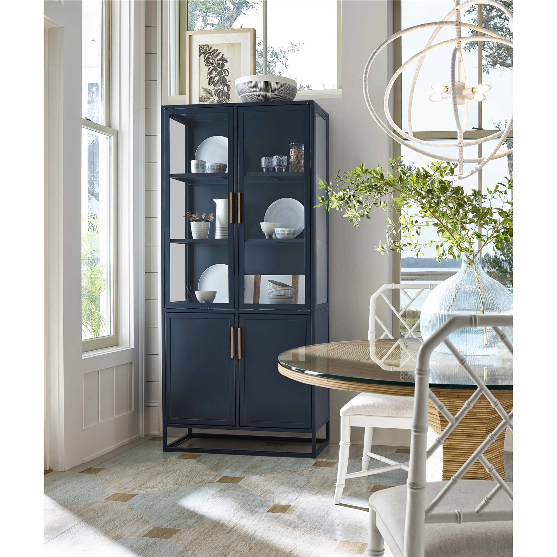 Santorini Tall Cabinet by Coastal Living by Universal Furniture in antique brass and cerulean blue. Made from unique in a modern style.