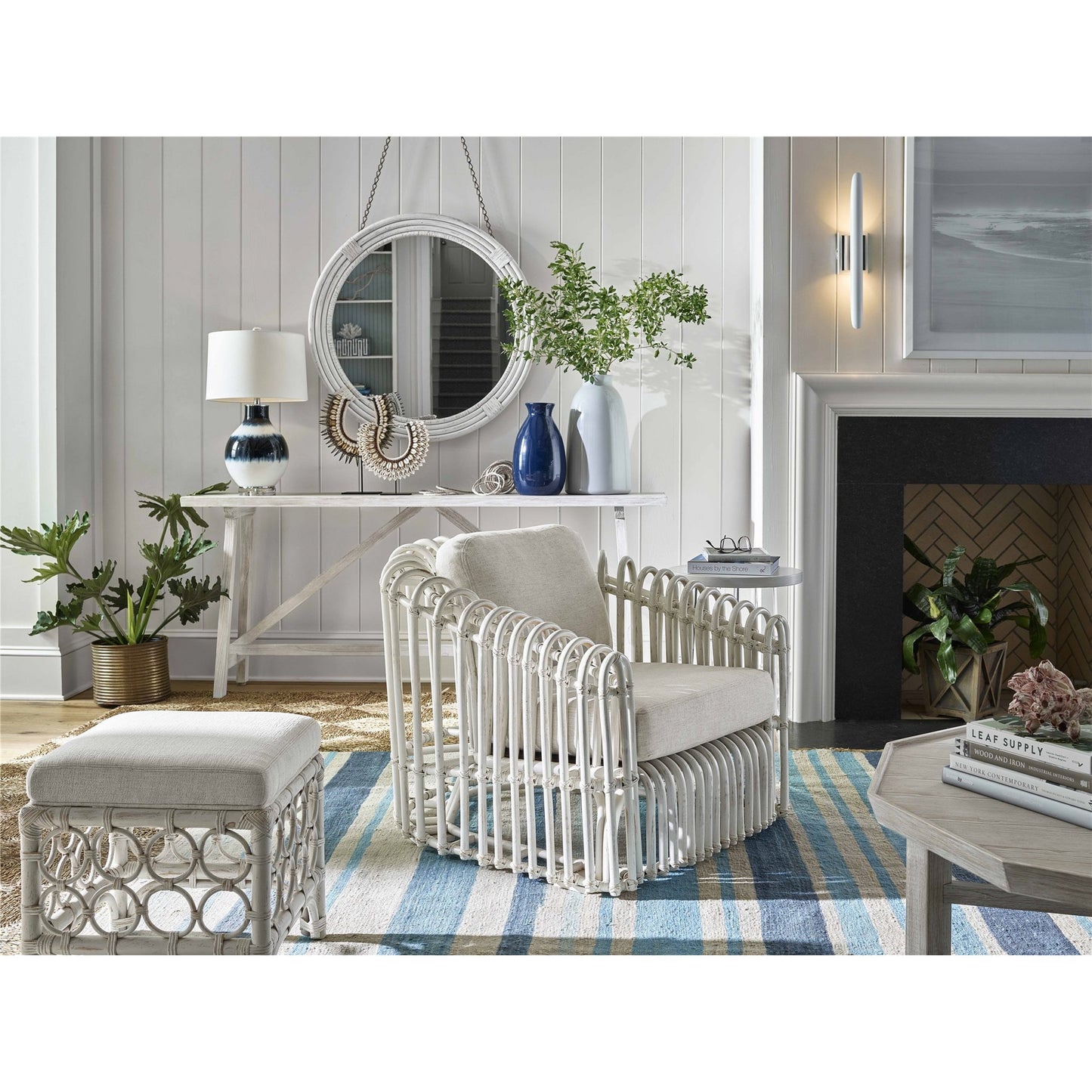 005 SI-1871212 | Lifestyle | Camps Bay Rattan Chair by Coastal Living by Universal Furniture in nomad snow and egret. Made from 92% polyester, 8% linen in a coastal style.