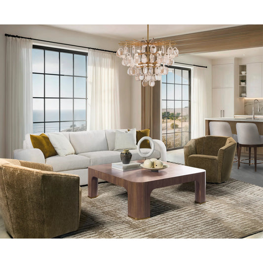 Eleana Cocktail Table by Hooker Furniture in medium wood and light caramel, walnut veneers, sunlit bronze. Made from walnut veneers, metal in a unique style.