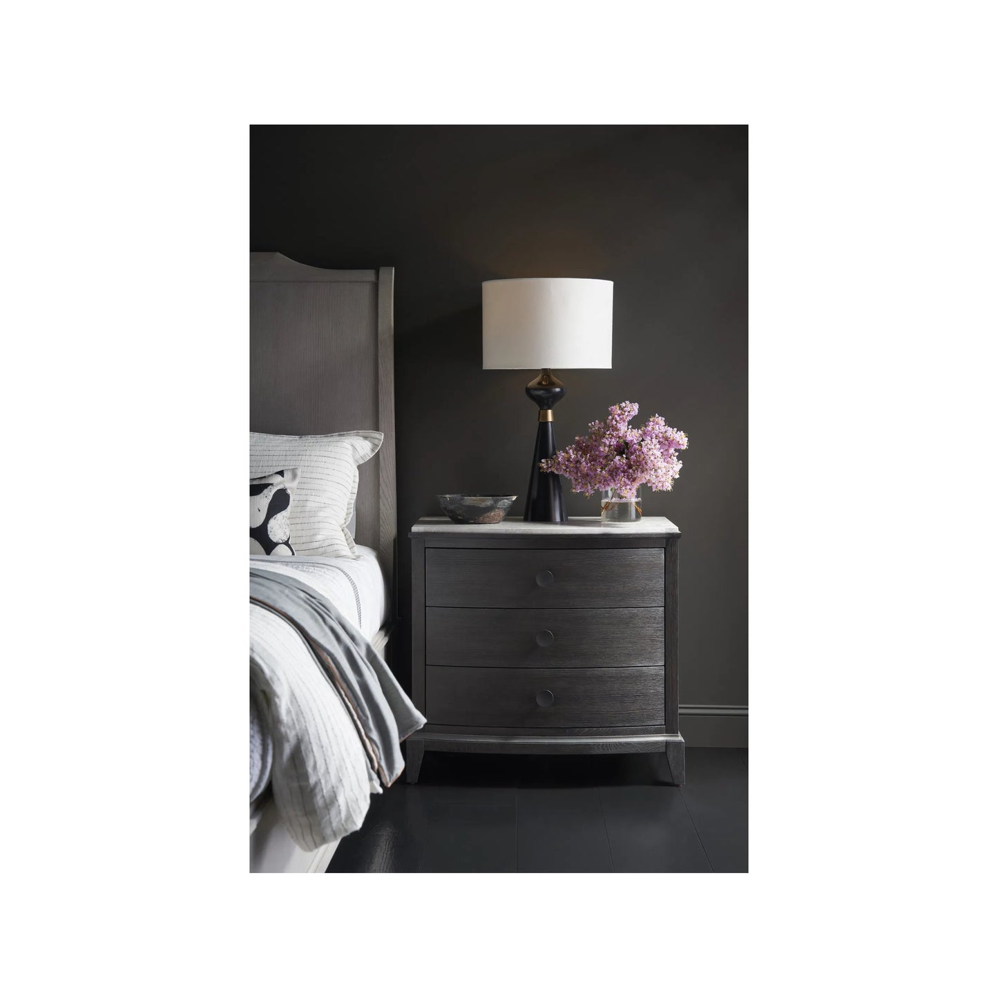 004 SI-2146361,SI-2146362 | Lifestyle | Coalesce Silva Sleigh Platform Bed by Universal Furniture in rolling fog. Made from unique in a unique style.