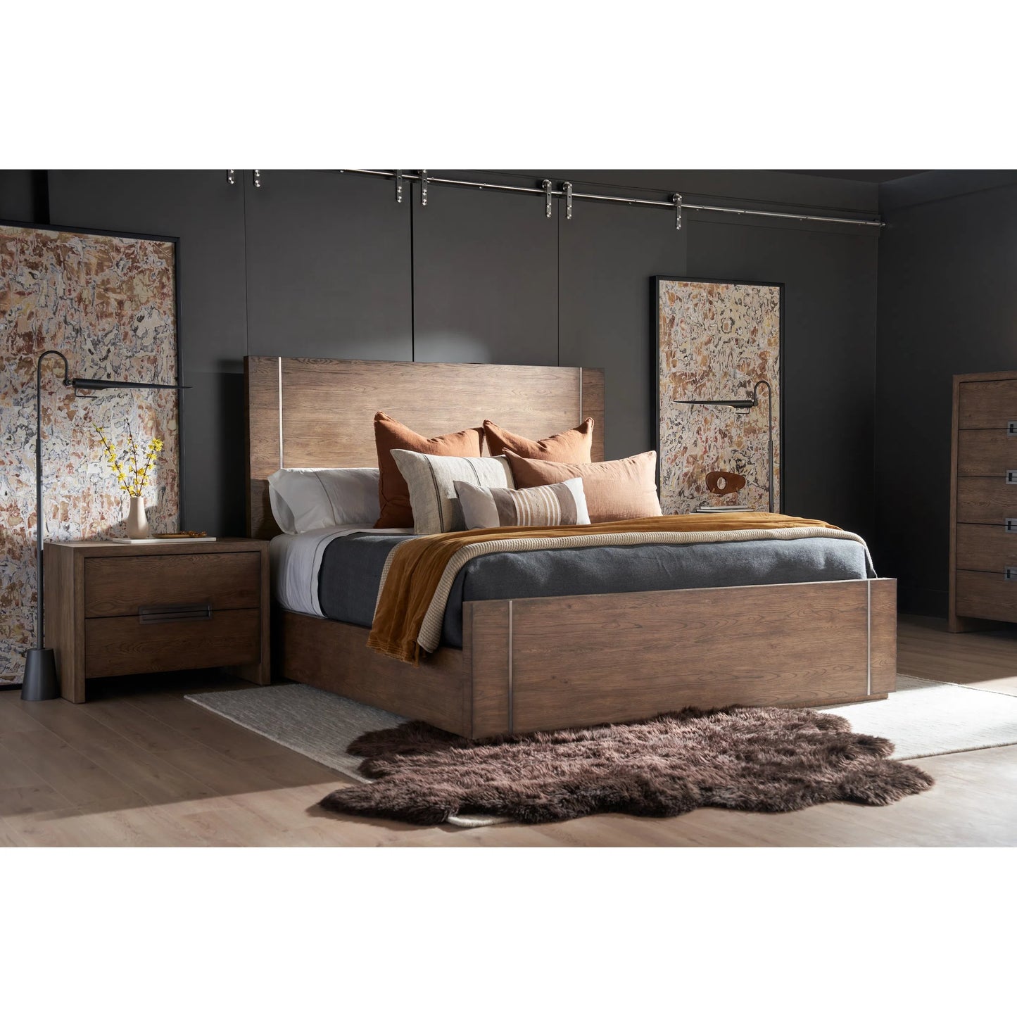 003 SI-2195637,SI-2195638 | Lifestyle | Modern Koda Bed by Universal Furniture in medium brown oak. Made from unique in a unique style.