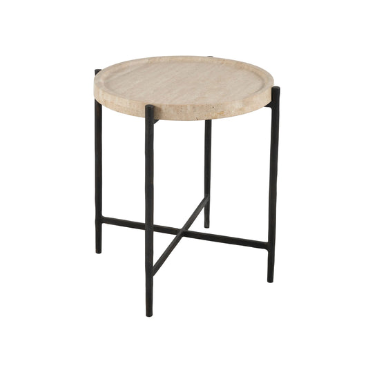 Modern Theron Round End Table by Universal Furniture in travertine, bronze. Made from unique in a transitional style.