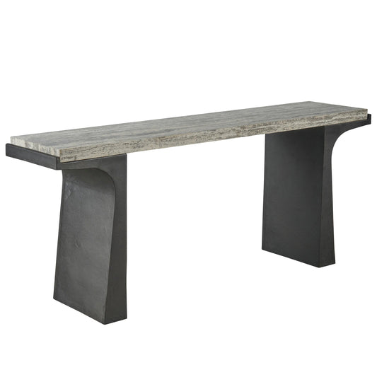 Modern Quill Console Table by Universal Furniture in white travertine, dark bronze. Made from unique in a modern style.