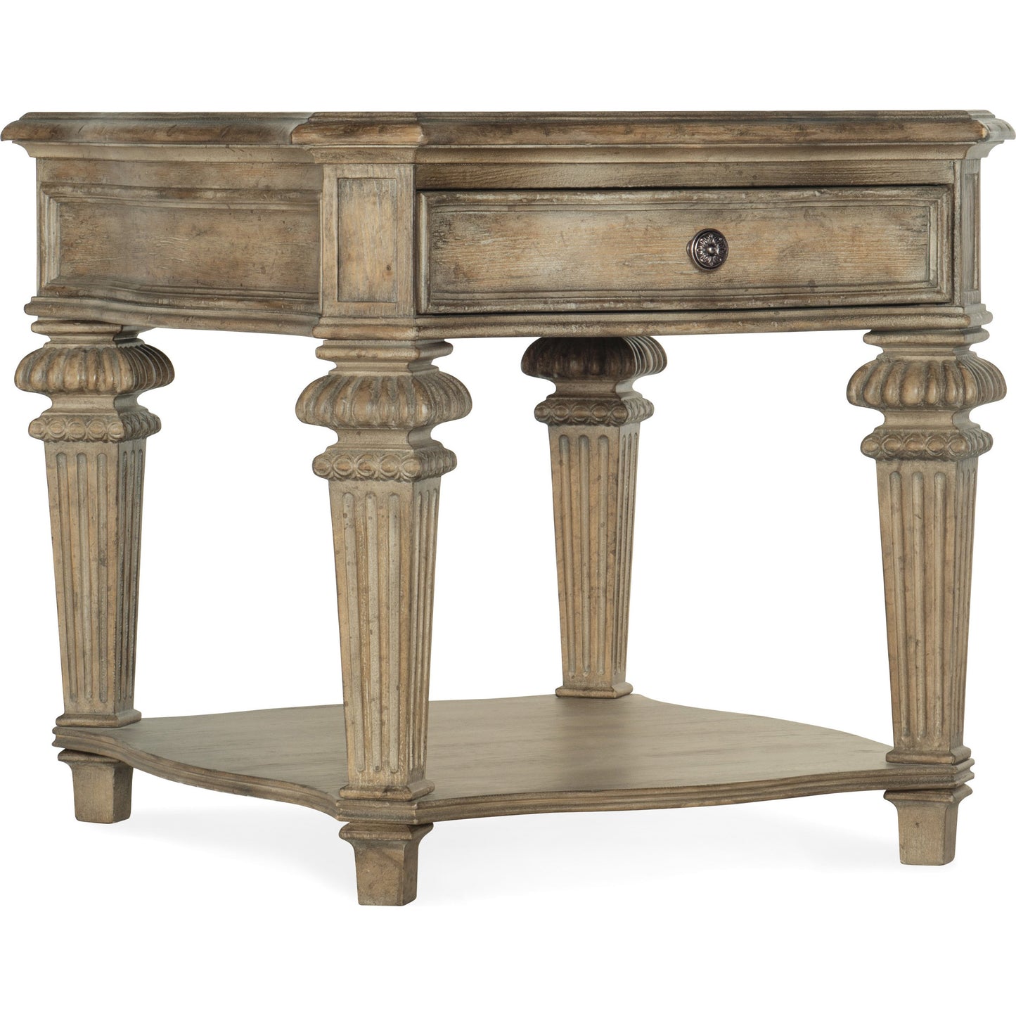 001 SI-1748573 | Primary Silo | Castella End Table by Hooker Furniture in antique slate. Made from pecan, quartered walnut, quartered black walnut, ash, maple veneers in a traditional style.