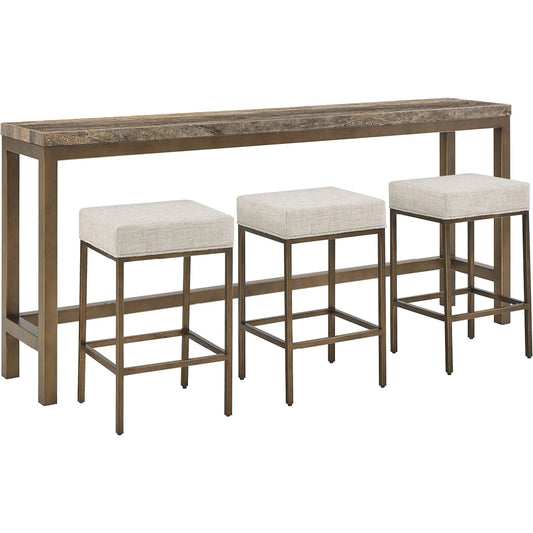 001 SI-2473008 | Primary Silo | Montclair Brindle Console W Stools by Universal Furniture in smoked gold, travertine. Made from unique in a transitional style.