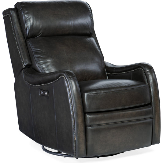 Stark Power Swivel Recliner by Hooker Furniture. Made from leather in a traditional style.