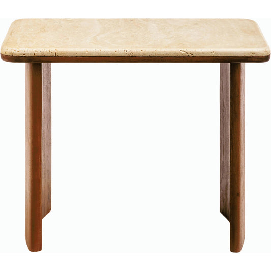 Aluna End Table (Set of 2) by Surya in top: cream, base: wood and lacquerednaturalnatural. Made from travertine, acacia, manufactured wood in a modern style.