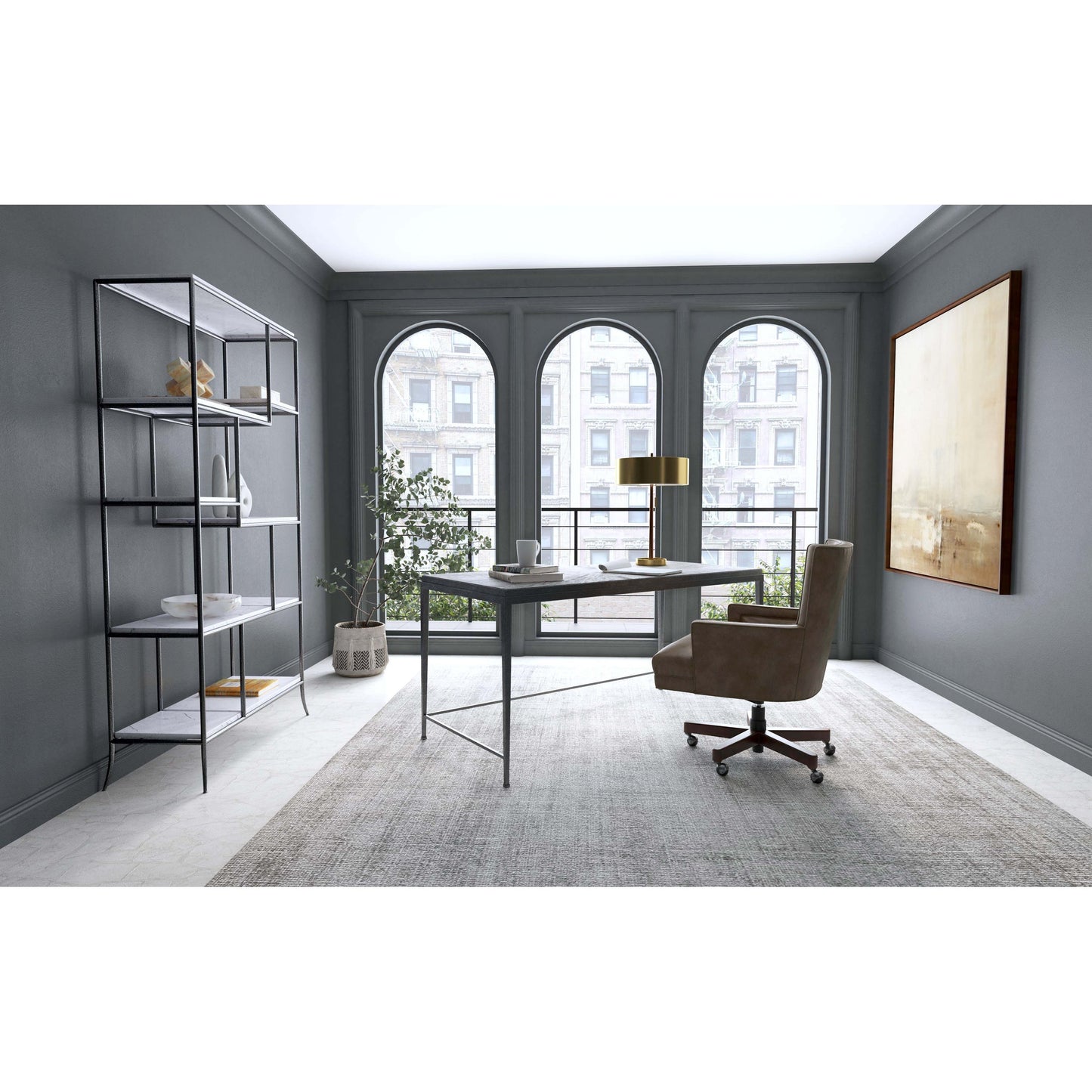 004 SI-1873068 | Lifestyle | Commerce & Market Bookcase by Hooker Furniture in blue. Made from carbon steel, blue forest stone in a transitional style.