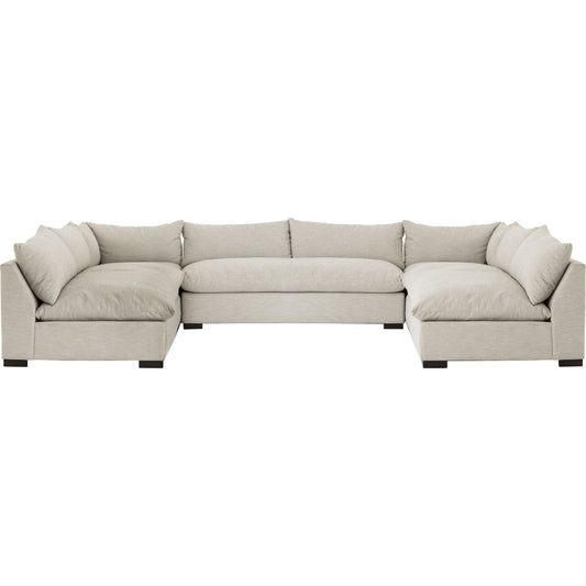 001 SI-1715456 | Primary Silo | Grant 5-PC Sectional by Four Hands in ashby oatmeal and espresso. Made from 72% polyester, 18% pre-combed cotton, 10% cotton, solid banak, solid pine in a modern style.