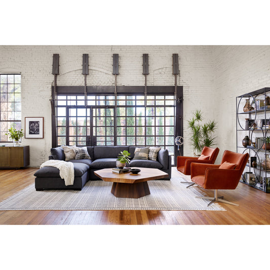 Westwood 3 Piece Sectional with Ottoman by Four Hands in espresso, bennett charcoal and bennett charcoal. Made from 100% polyester, solid banak, solid pine in a modern style.