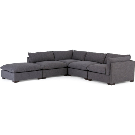 Westwood 4-PC Sectional with Ottoman by Four Hands in bennett charcoal. Made from 100% polyester, solid banak, solid pine in a modern style.