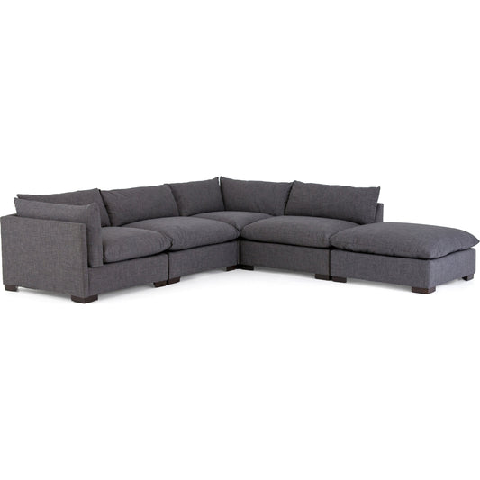 Westwood 4-PC Sectional with Ottoman by Four Hands in bennett charcoal. Made from 100% polyester, solid banak, solid pine in a modern style.