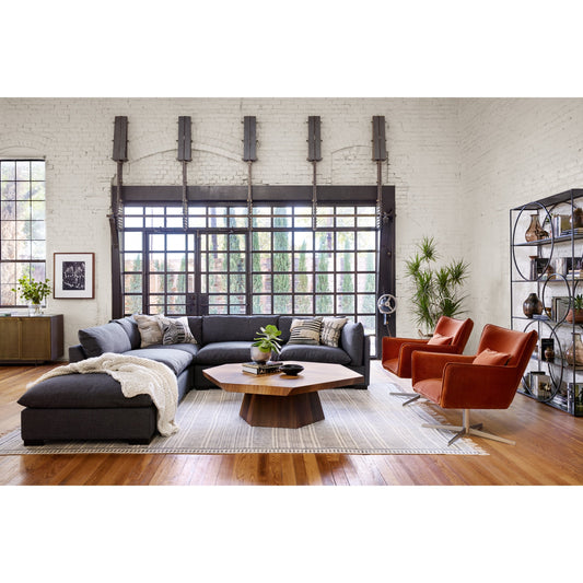 Westwood 4-PC Sectional with Ottoman by Four Hands in bennett charcoal. Made from 100% polyester, solid banak, solid pine in a modern style.