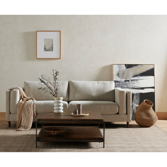 Elijah Sofa by Four Hands in clancy beige. Made from 100% polyester, solid rosa morada, pine plywood in a modern style.