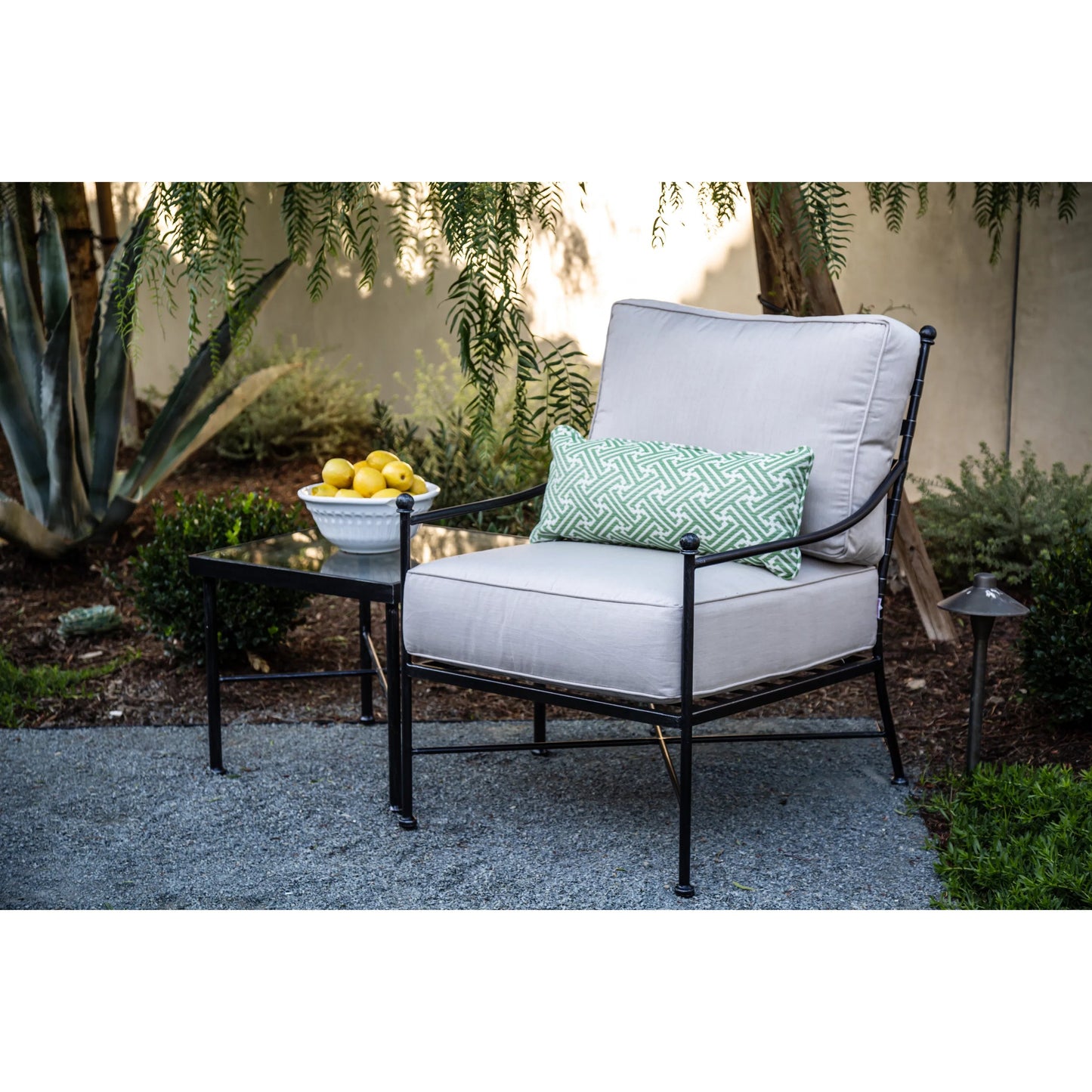 007 SI-2166916 | Lifestyle | Provence Outdoor Club Chair by Sunset West in pewter. Made from wrought iron in a modern style.