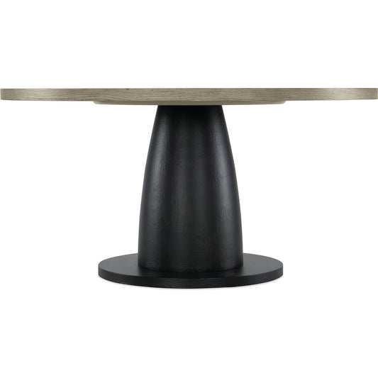 Linville Falls Blue Ridge Round Dining Table by Hooker Furniture in mink, black. Made from oak veneers in a modern style.