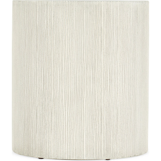 Serenity Swale Round Side Table by Hooker Furniture in light gray. Made from wood, resin, honed marble veneer with slight sandblasting in a modern style.