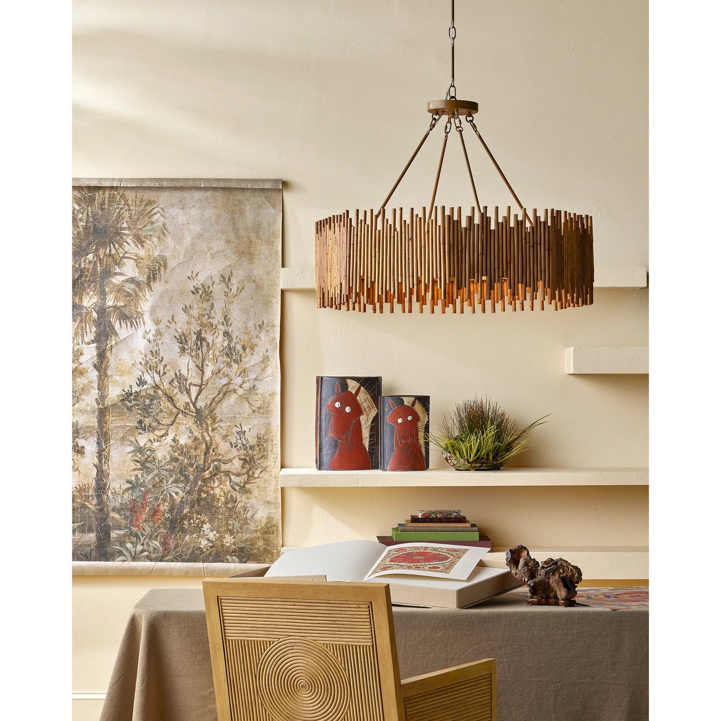007 SI-2191856 | Lifestyle | Teahouse Chandelier by Currey and Company in natural, khaki. Made from rattan, wrought iron in a modern style.