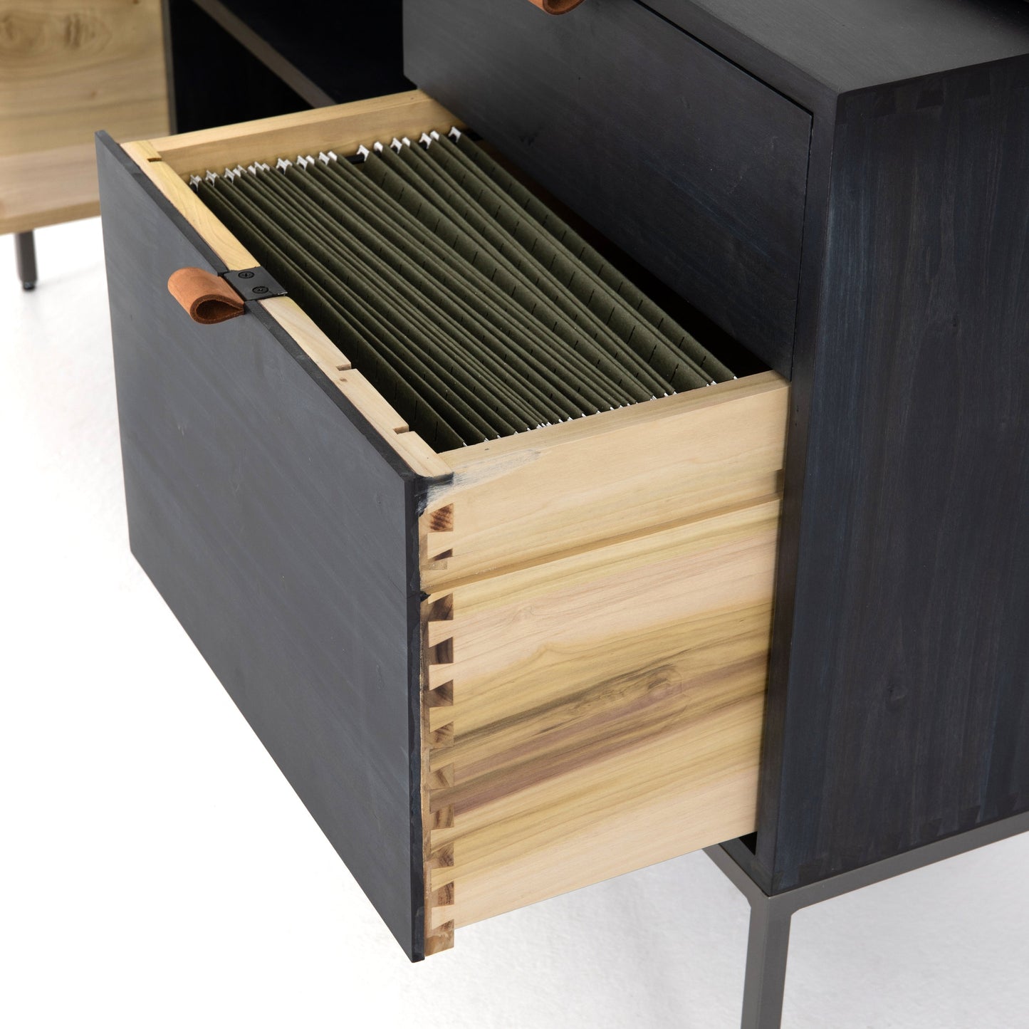 019 SI-1717040 | Additional Silo | Trey Modular Filing Credenza by Four Hands. Made from solid poplar, top grain leather, iron in a modern style.
