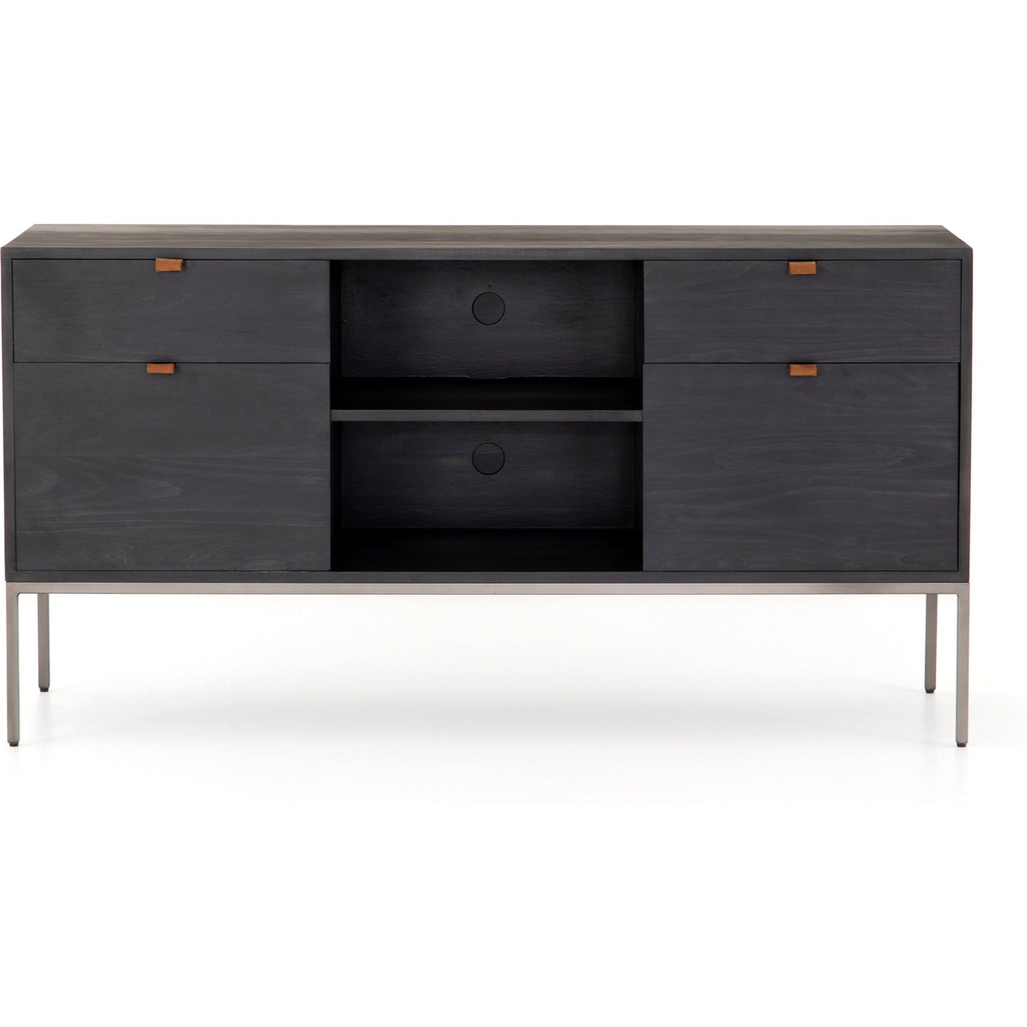 013 SI-1717040 | Additional Silo | Trey Modular Filing Credenza by Four Hands. Made from solid poplar, top grain leather, iron in a modern style.