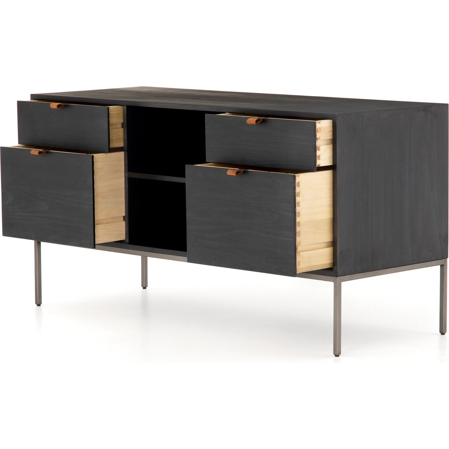 014 SI-1717040 | Additional Silo | Trey Modular Filing Credenza by Four Hands. Made from solid poplar, top grain leather, iron in a modern style.