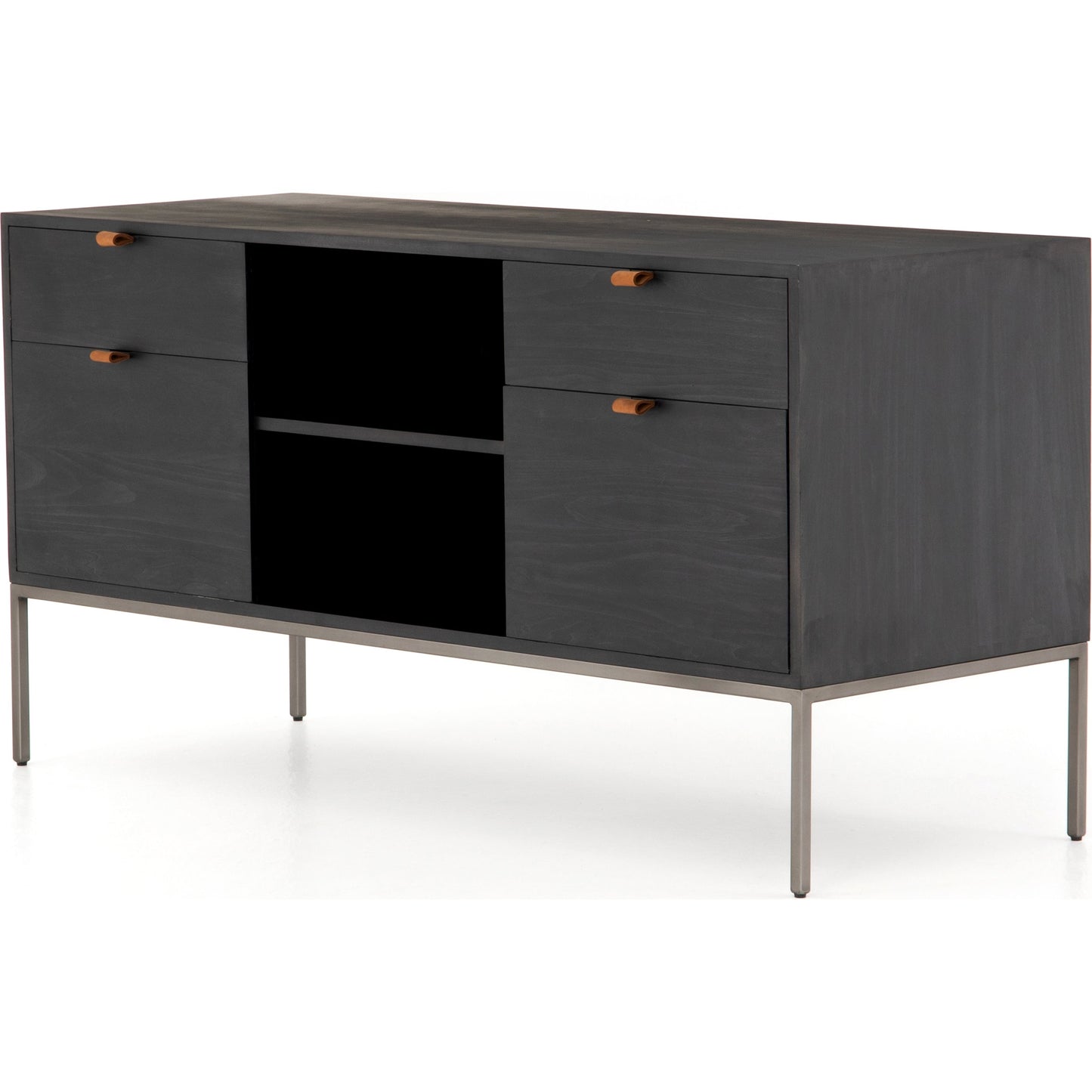 001 SI-1717040 | Additional Silo | Trey Modular Filing Credenza by Four Hands. Made from solid poplar, top grain leather, iron in a modern style.