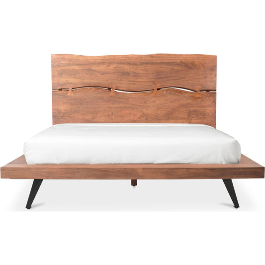 001 SI-2121983 | Primary Silo | Madagascar Platform Bed by Moe's Home Collection in brown. Made from solid acacia, steel legs, wood slats in a modern style.