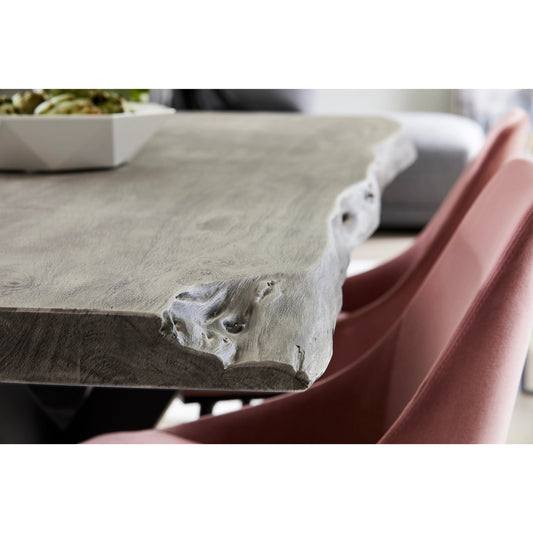Edge Dining Table by Moe's Home Collection in light grey. Made from solid acacia, iron base in a modern style.