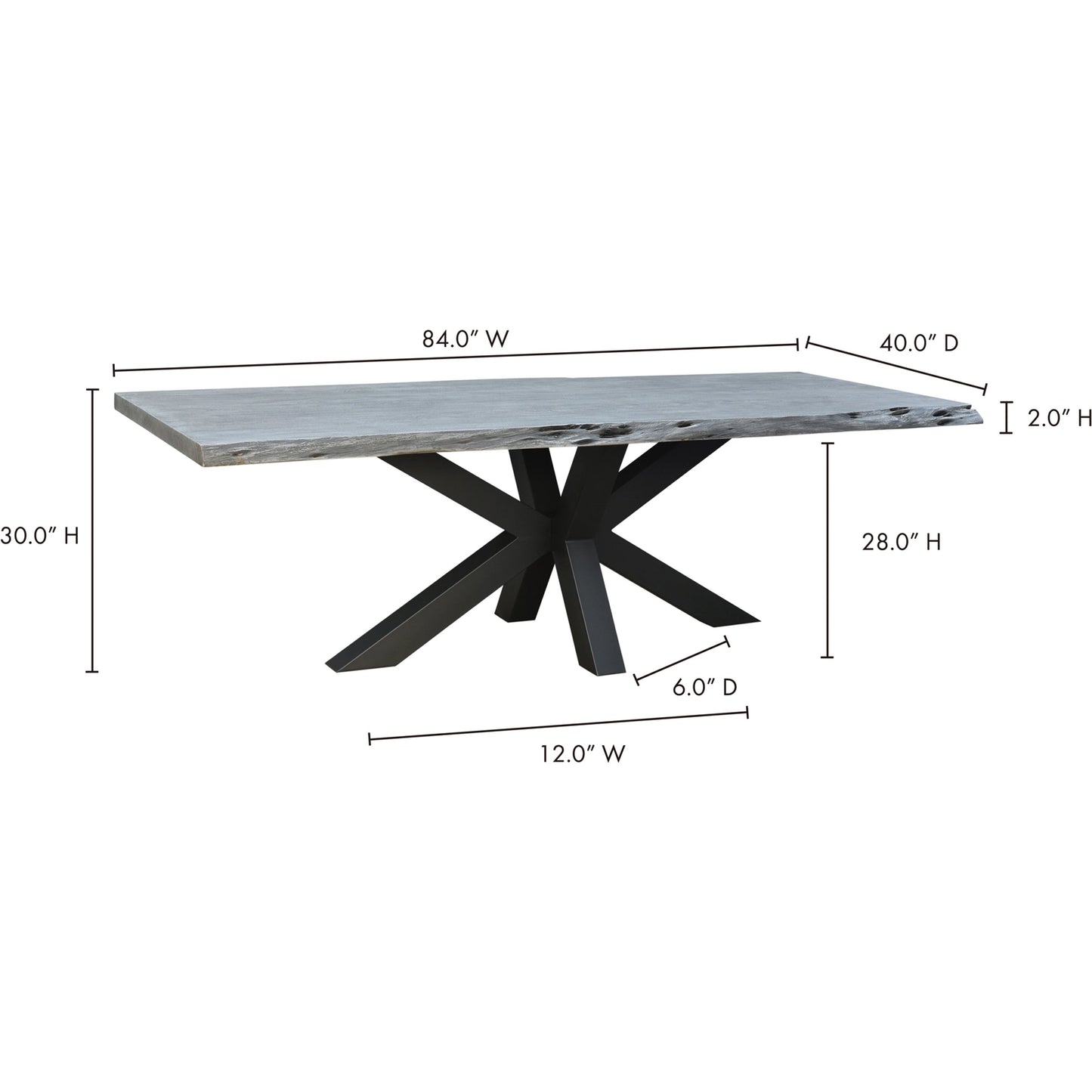 010 SI-2121908 | Lifestyle | Edge Dining Table by Moe's Home Collection in light grey. Made from solid acacia, iron base in a modern style.