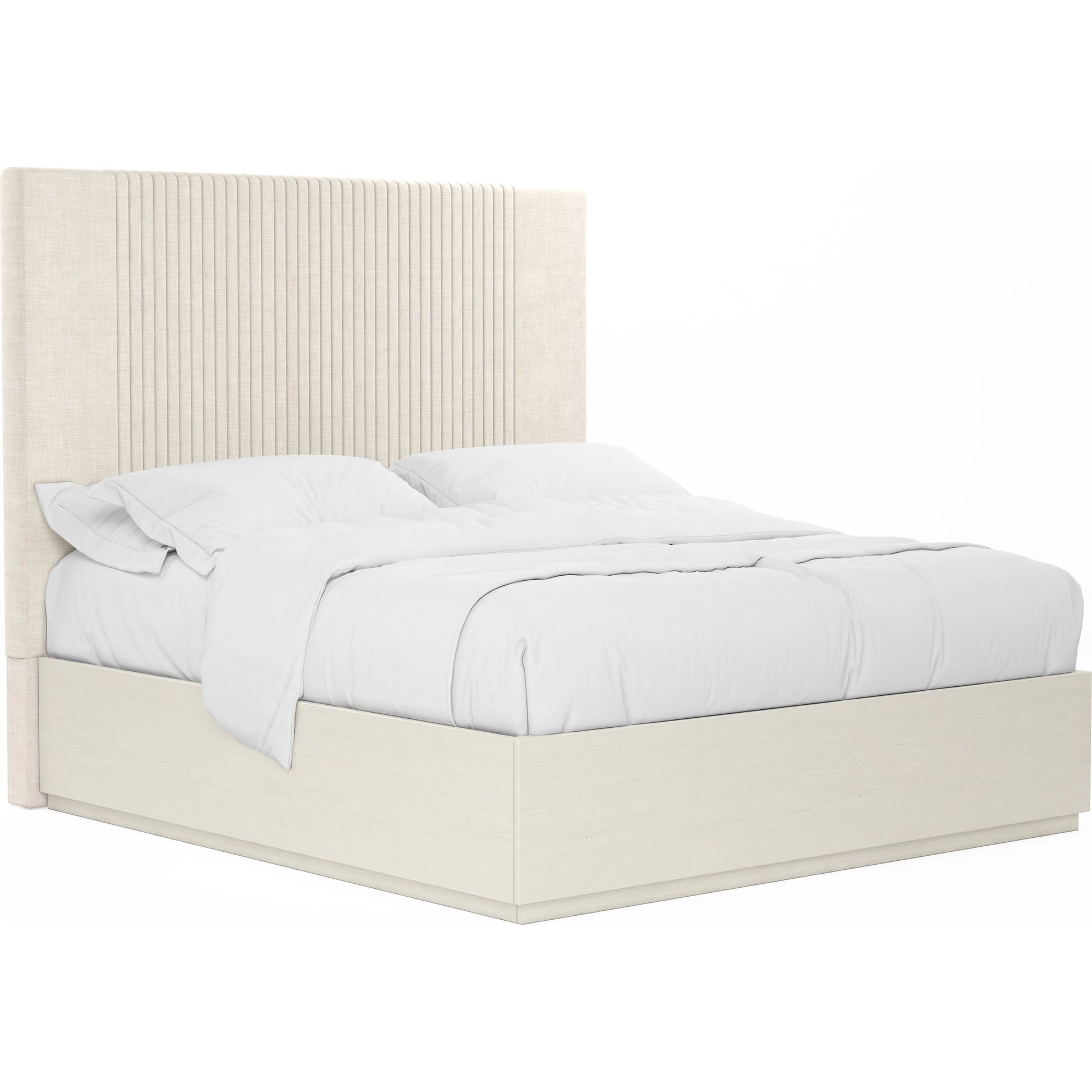 Blanc Upholstered Panel Bed by A.R.T. Furniture in alabaster. Made from parawood solids, maple veneers, foam, fabric in a modern style.