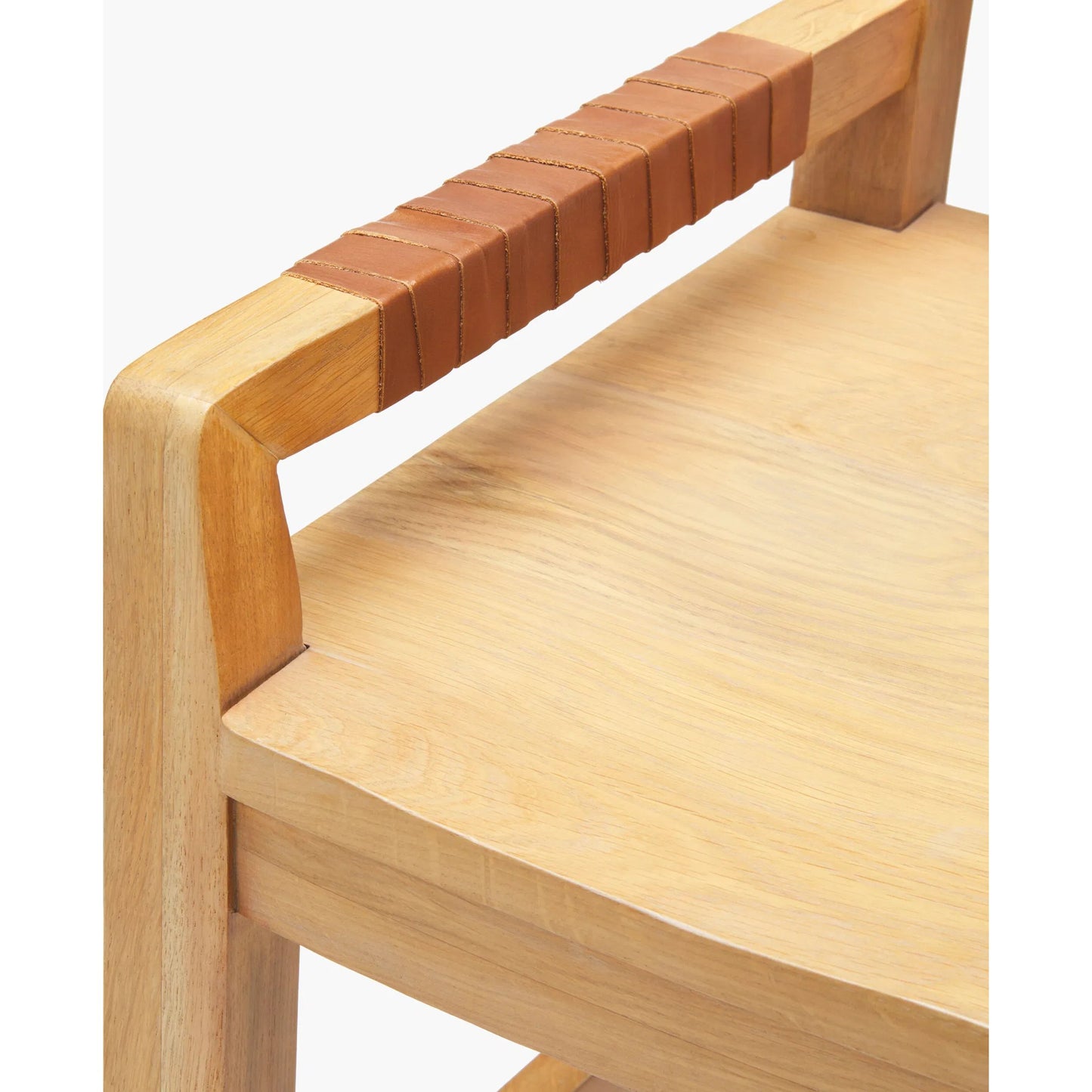 003 SI-2133405 | Closeup | Uintah Stool by Surya in top: wood, base: tan and polished. Made from top: oak, base: leather in a modern style.