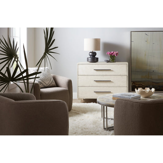 Melange Saffron Three Drawer Chest by Hooker Furniture in textured cream. Made from maple veneers in a modern style.
