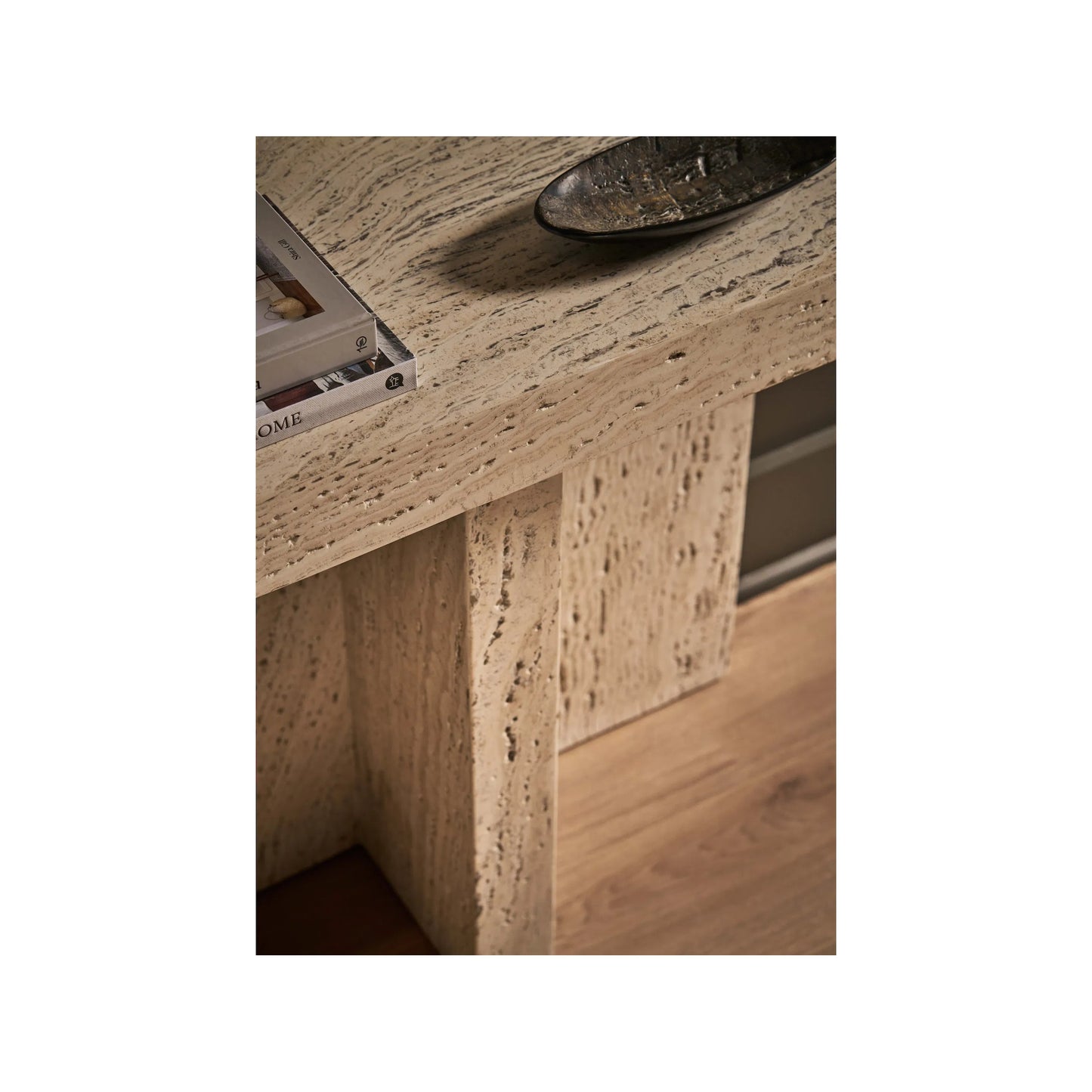 005 SI-2195617 | Closeup | Modern Daxton Console Table by Universal Furniture in white travertine. Made from unique in a unique style.