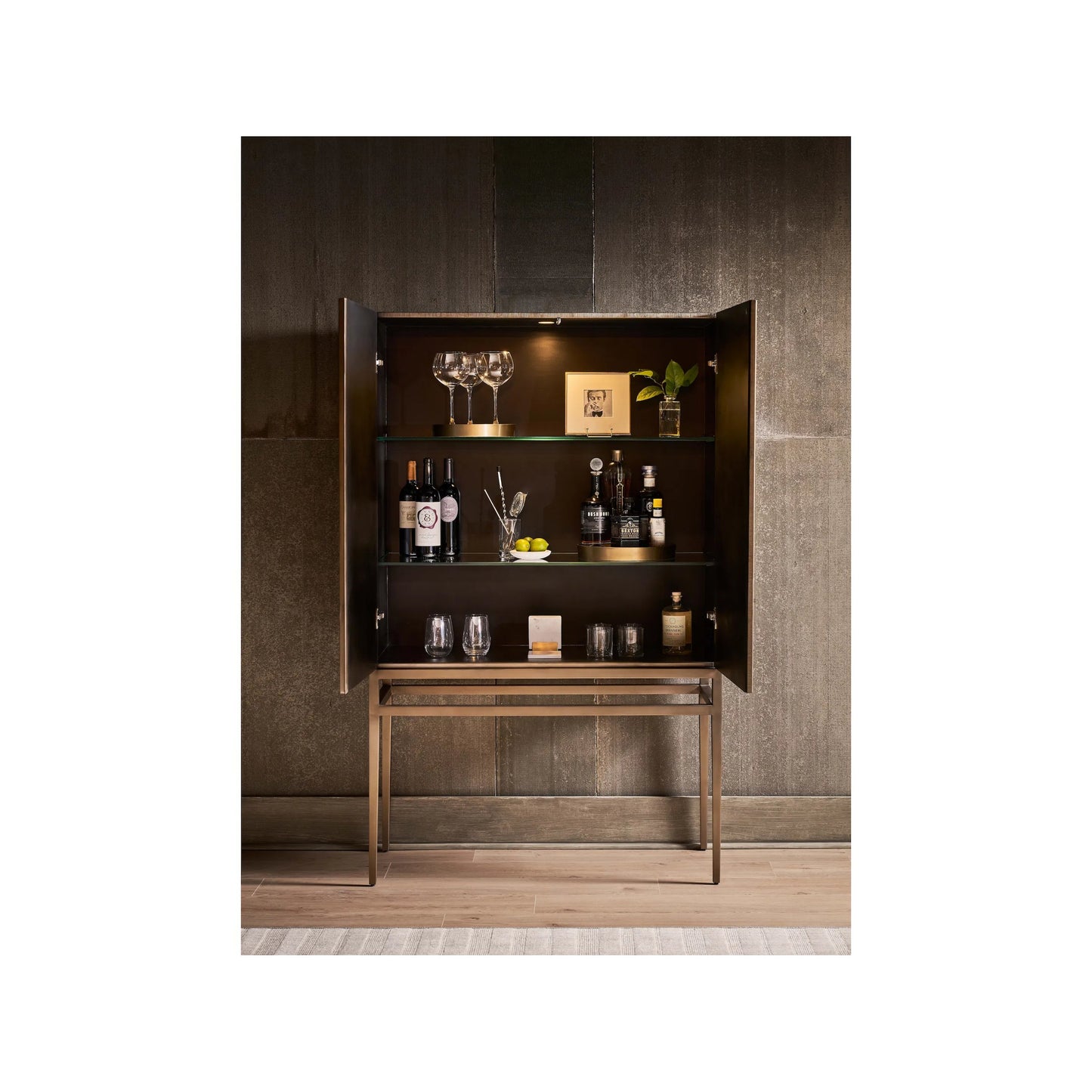 005 SI-2195662 | Closeup | Modern Milo Bar Cabinet by Universal Furniture in aged brass. Made from unique in a unique style.