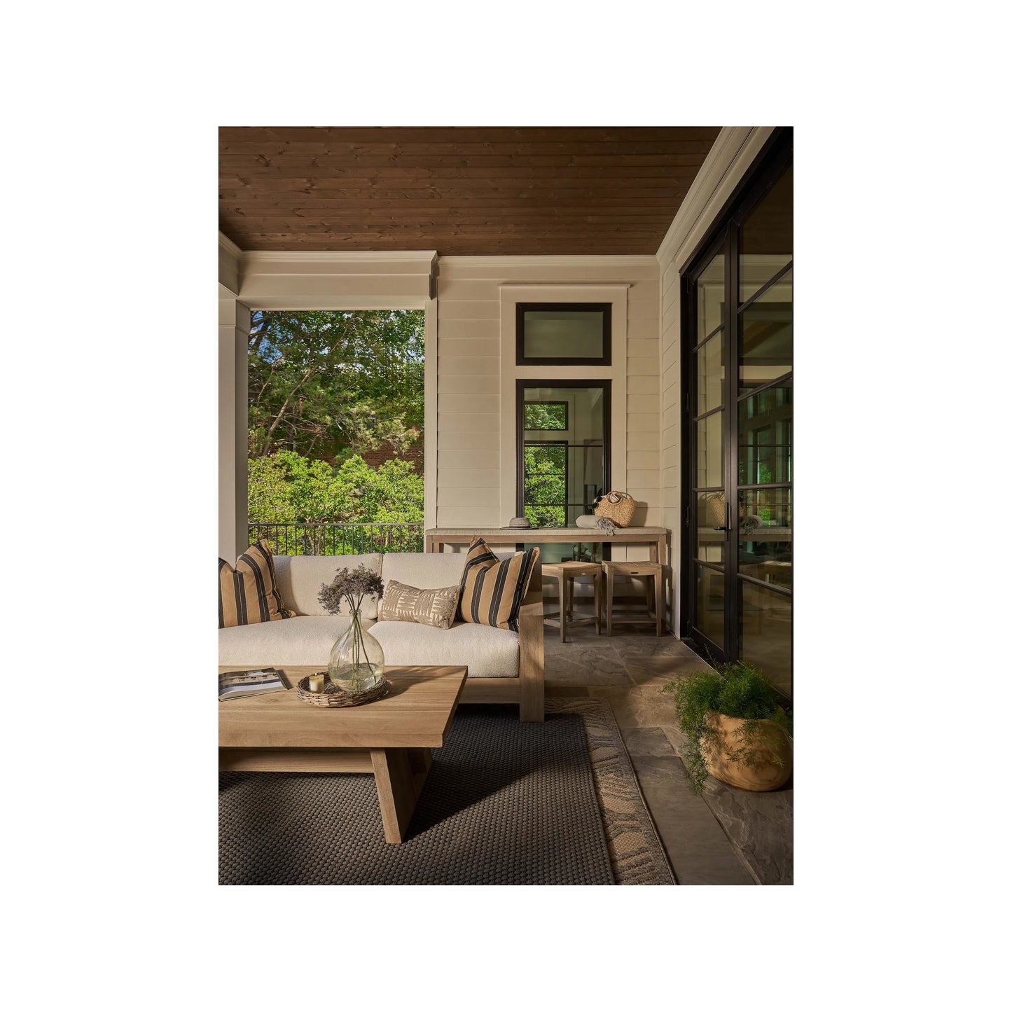 005 SI-2303239 | Unknown | Saratoga Console with 3 Counter Stools by Coastal Living by Universal Furniture in warm weathered teak. Made from unique in a unique style.