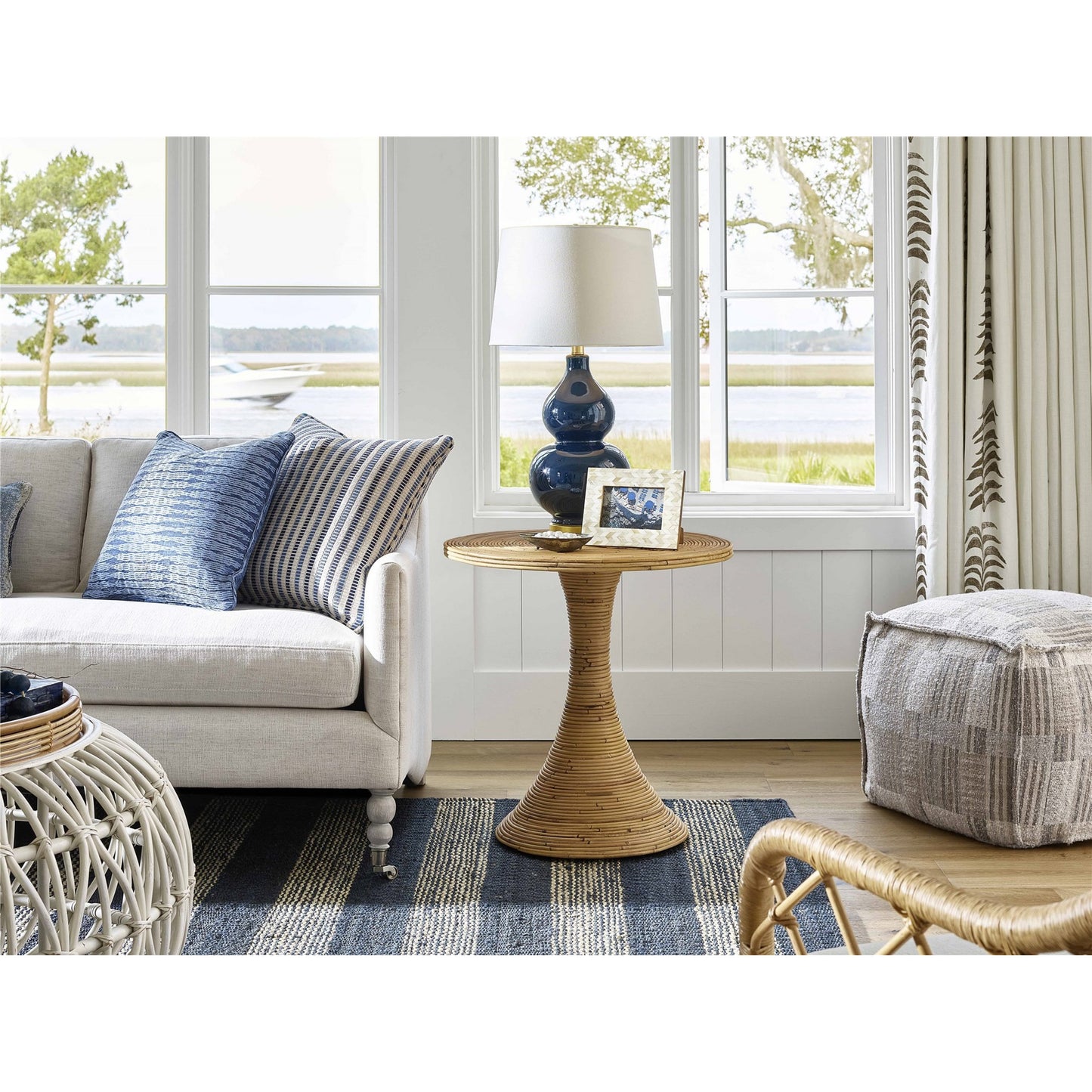 002 SI-1871250 | Lifestyle | Tulum Accent Table by Coastal Living by Universal Furniture in antique brass and natural rattan. Made from unique in a coastal style.