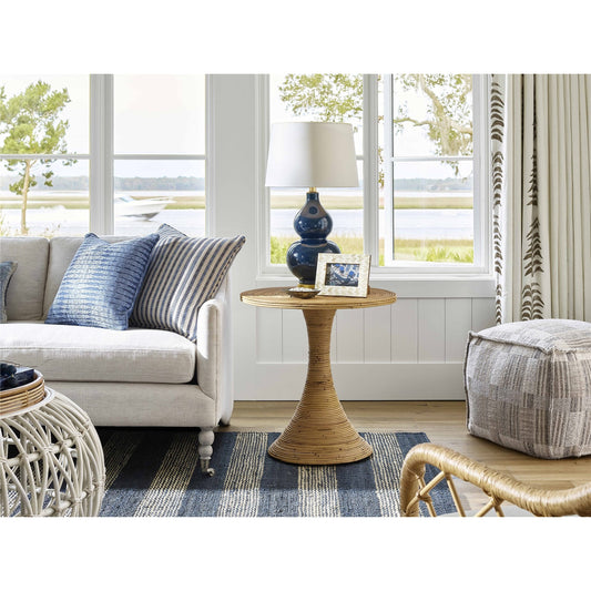 Tulum Accent Table by Coastal Living by Universal Furniture in antique brass and natural rattan. Made from unique in a coastal style.