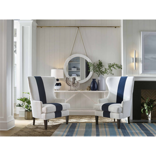 Surfside Wing Chair by Coastal Living by Universal Furniture in nomad snow and onyx. Made from 92% polyester, 8% linen in a coastal style.