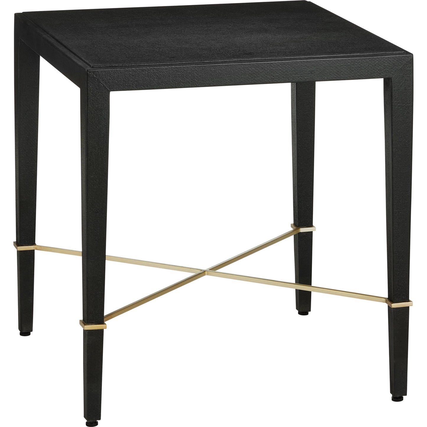 001 SI-2191867 | Primary Silo | Verona End Table by Currey and Company in black lacquered linen, champagne. Made from lacquered linen, mahogany, engineered wood, metal in a modern style.