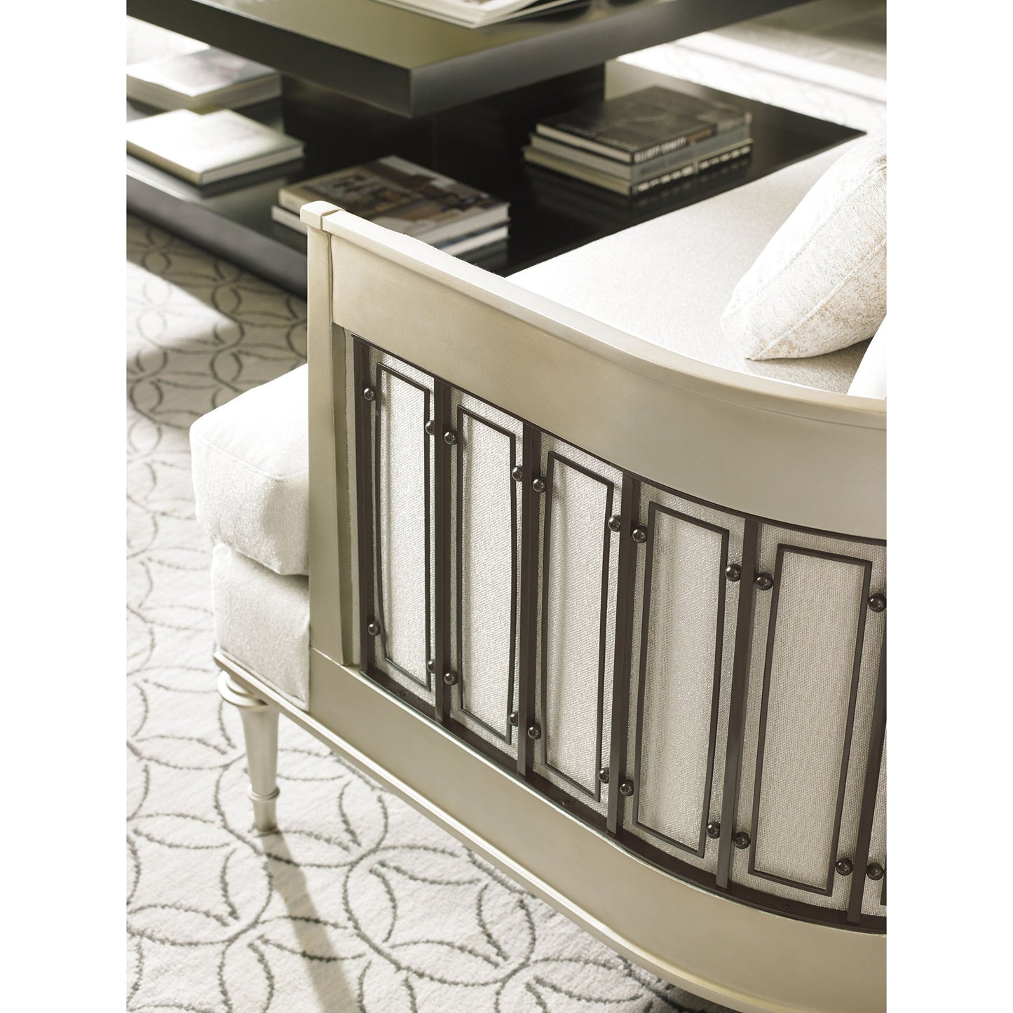 005 SR-769012 | Additional Silo | Quit Your Metal-Ing Sofa by Caracole in natural and platinum, tungsten. Made from birch, plated metal in a cottage & farmhouse style.